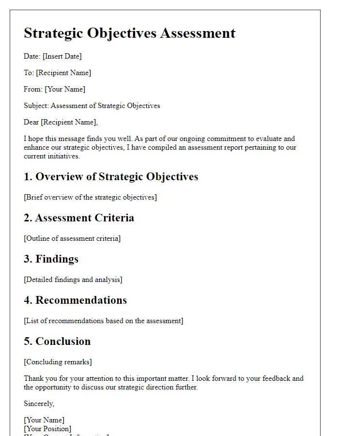 Letter template of strategic objectives assessment