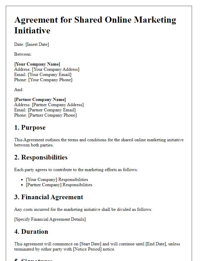 Letter template of agreement for a shared online marketing initiative