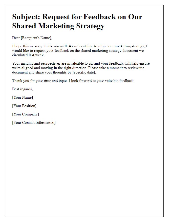 Letter template of feedback request on shared marketing strategy