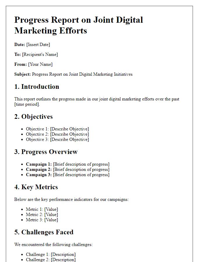 Letter template of progress report for joint digital marketing efforts