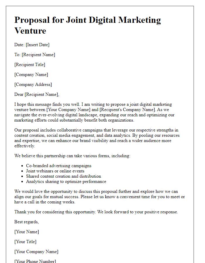 Letter template of proposal for a joint digital marketing venture