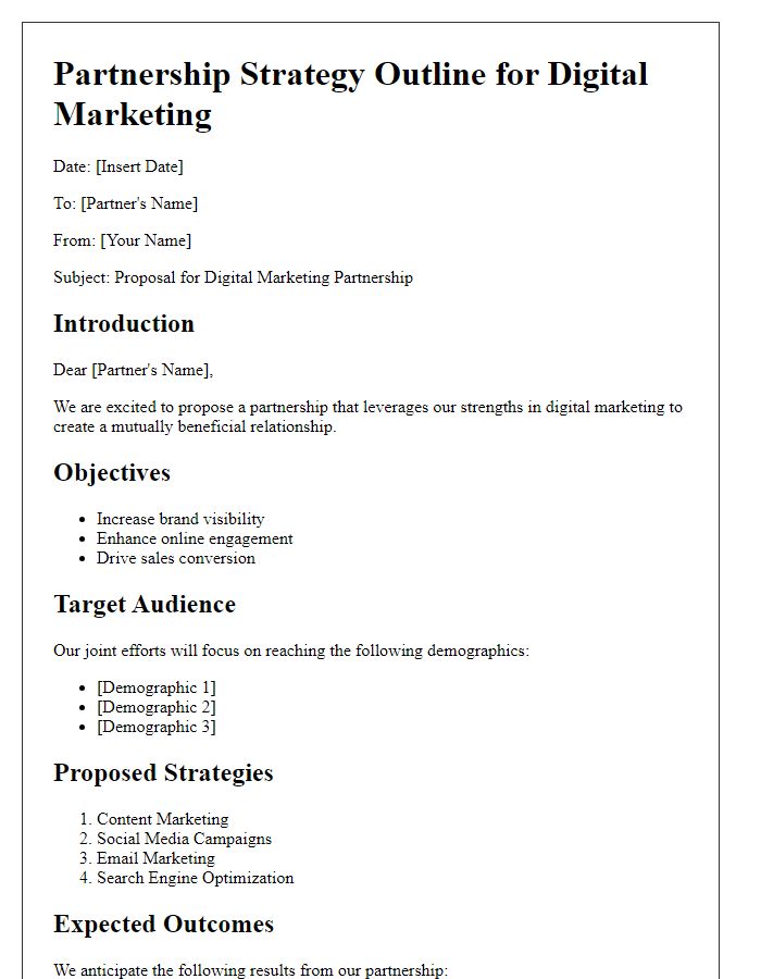 Letter template of strategy outline for a partnership in digital marketing