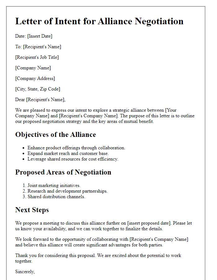 Letter template of alliance negotiation strategy