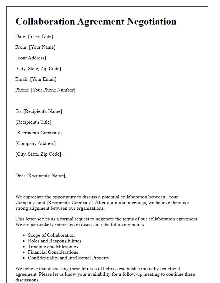 Letter template of collaboration agreement negotiation