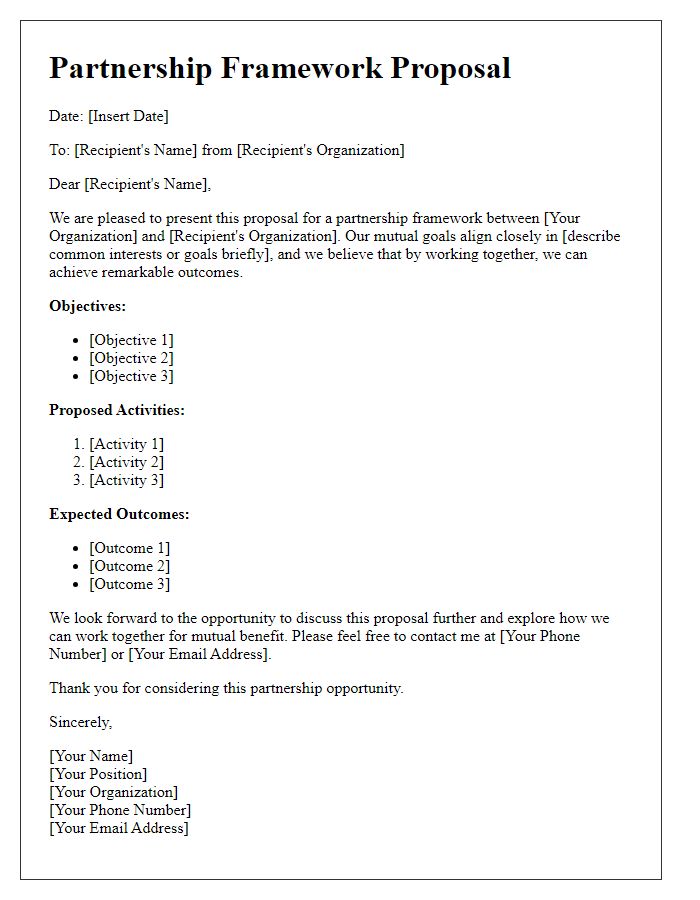 Letter template of partnership framework proposal