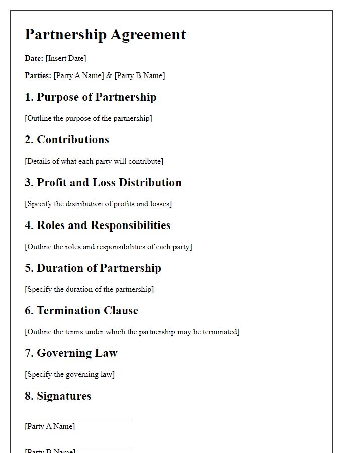 Letter template of partnership terms outline