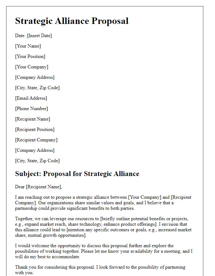 Letter template of strategic alliance proposal