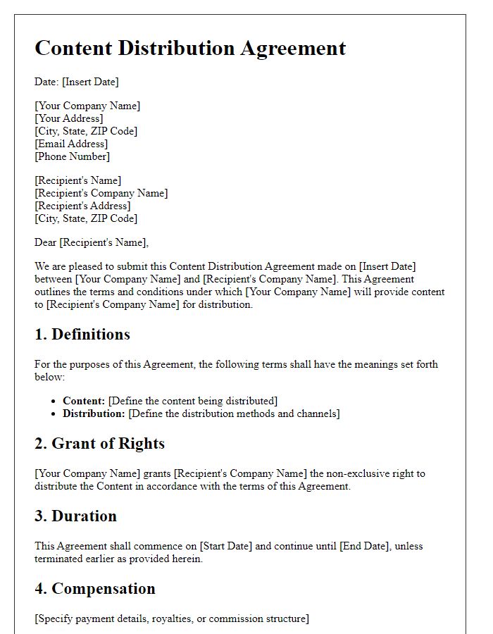 Letter template of Content Distribution Agreement