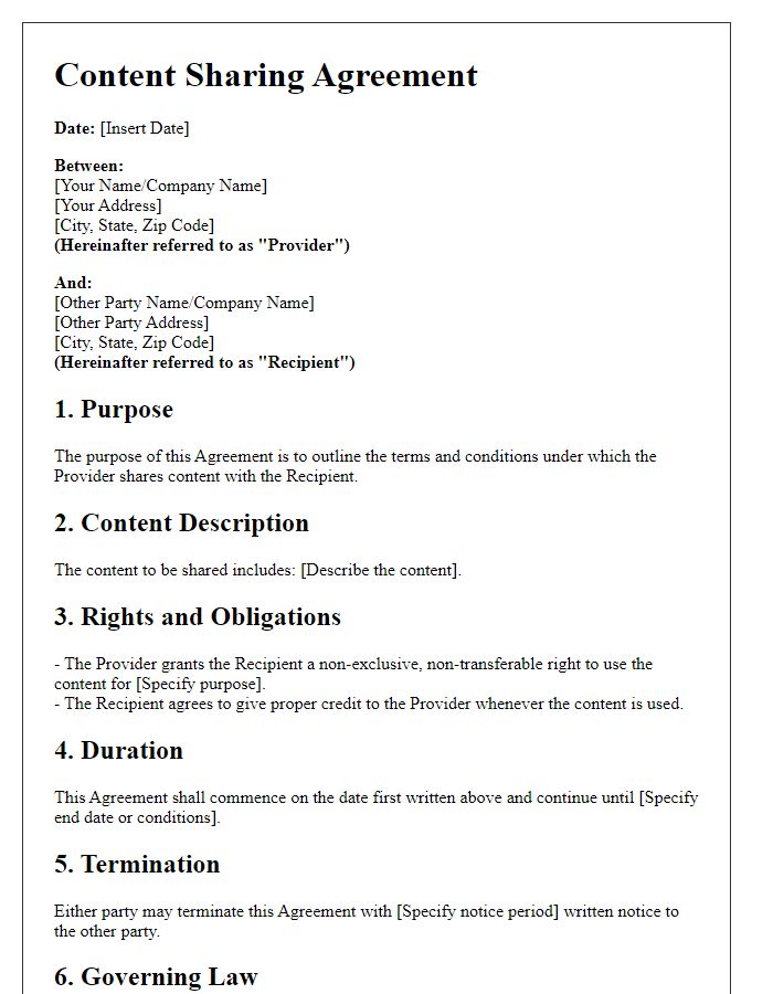 Letter template of Content Sharing Agreement