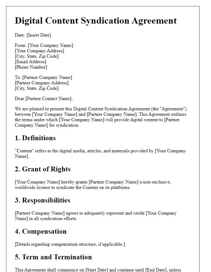 Letter template of Digital Content Syndication Agreement