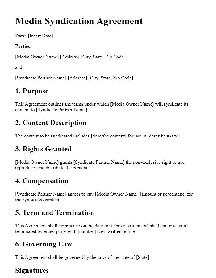 Letter template of Media Syndication Agreement