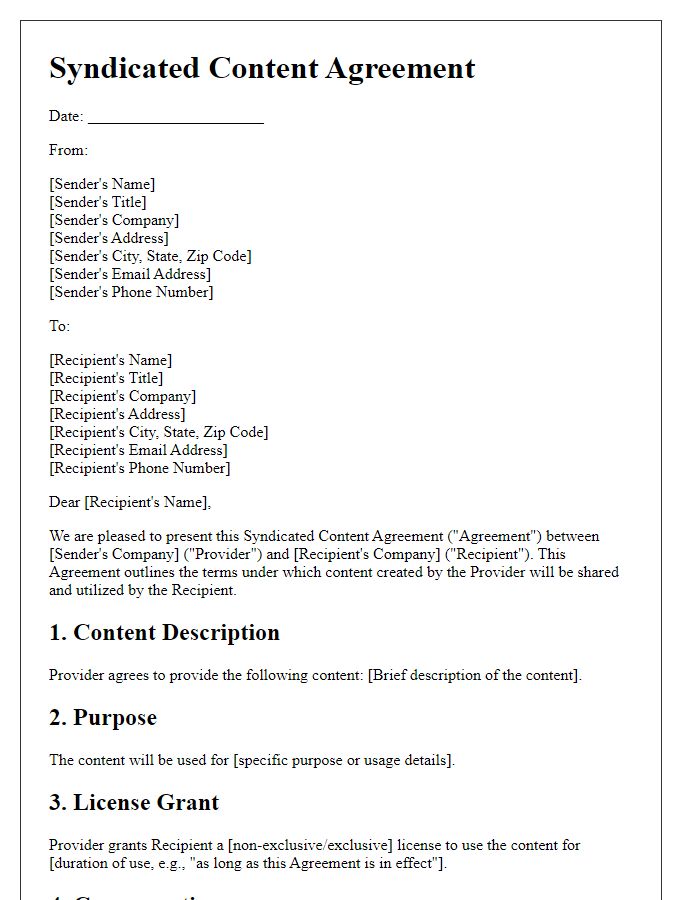 Letter template of Syndicated Content Agreement