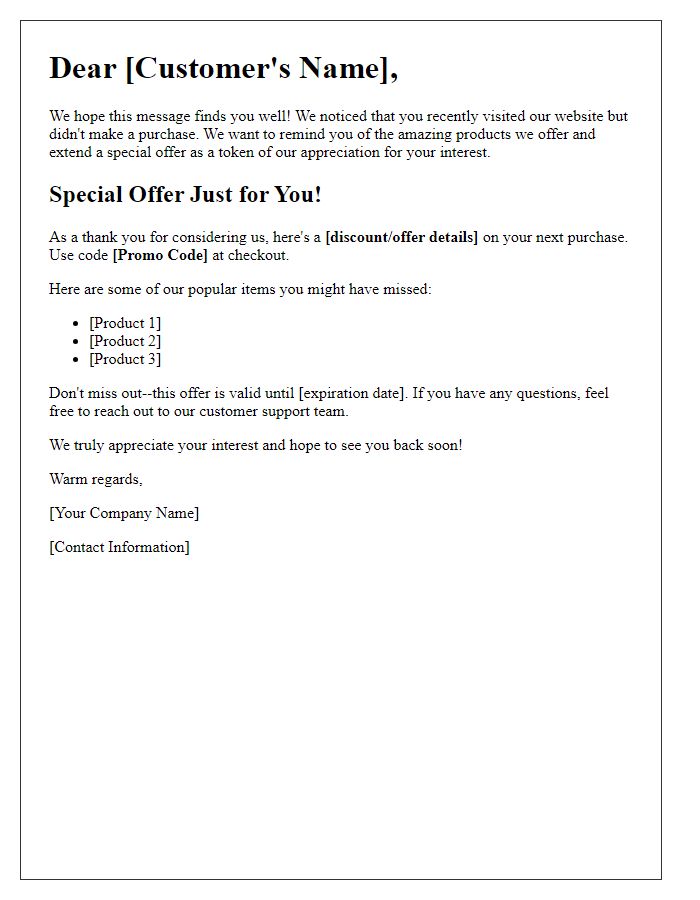 Letter template of remarketing campaign follow-up for customer retention.