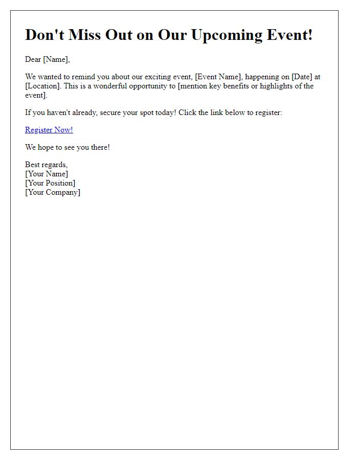 Letter template of remarketing campaign follow-up for event reminders.