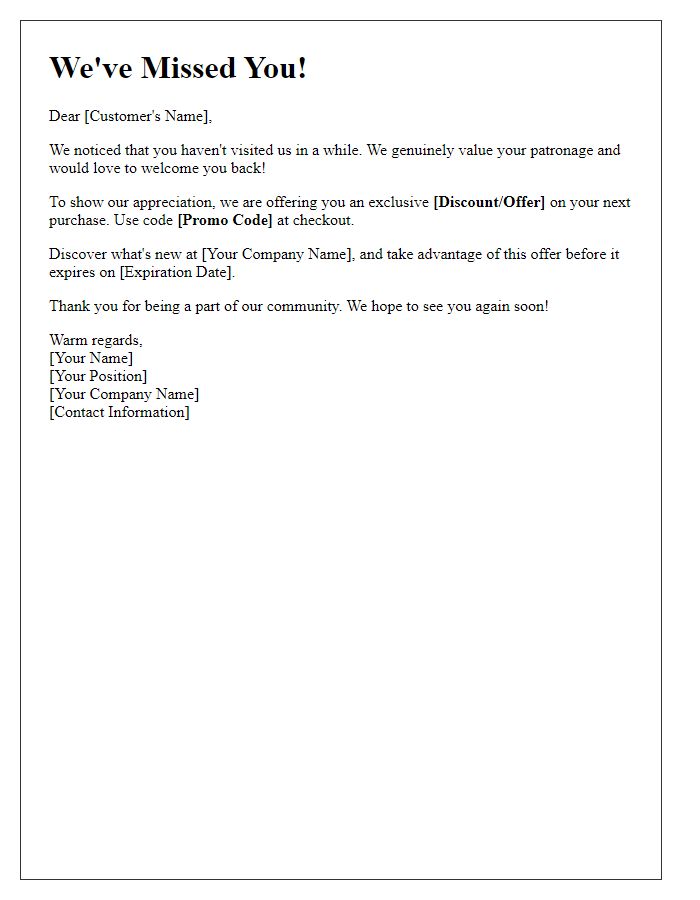 Letter template of remarketing campaign follow-up for re-engaging inactive customers.