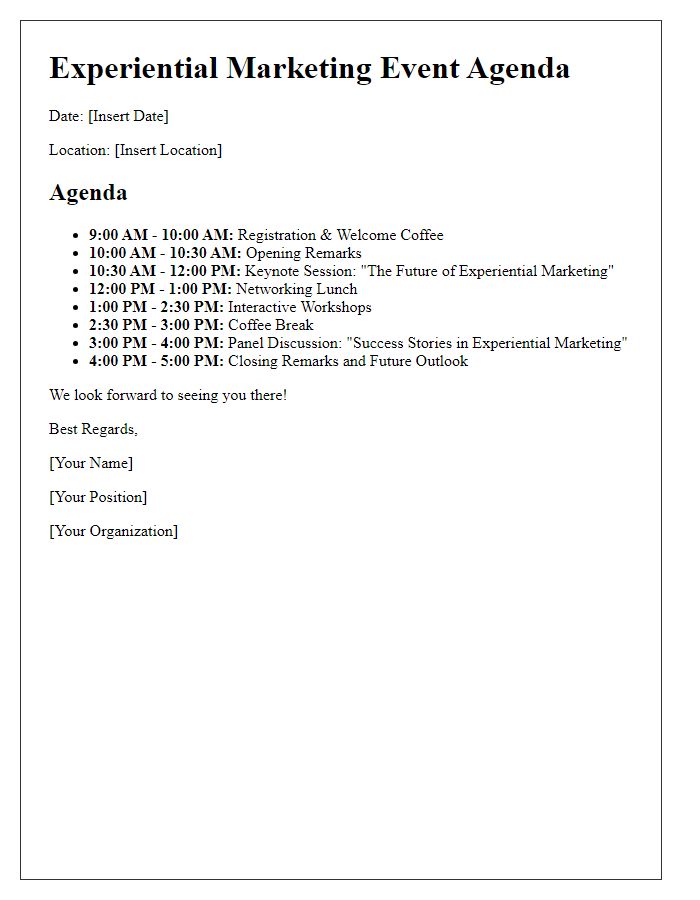 Letter template of experiential marketing event agenda