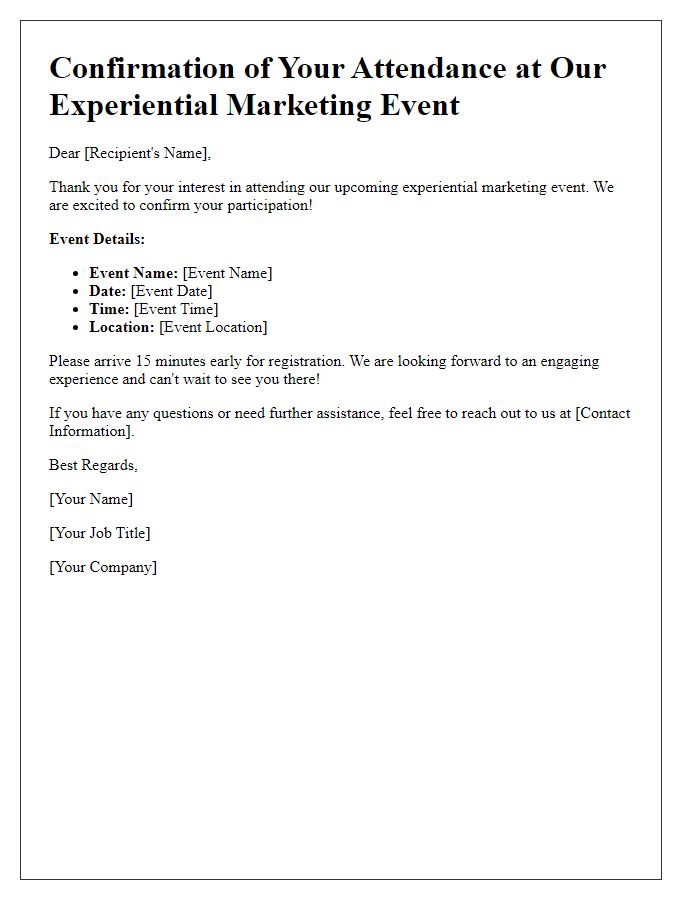 Letter template of experiential marketing event confirmation