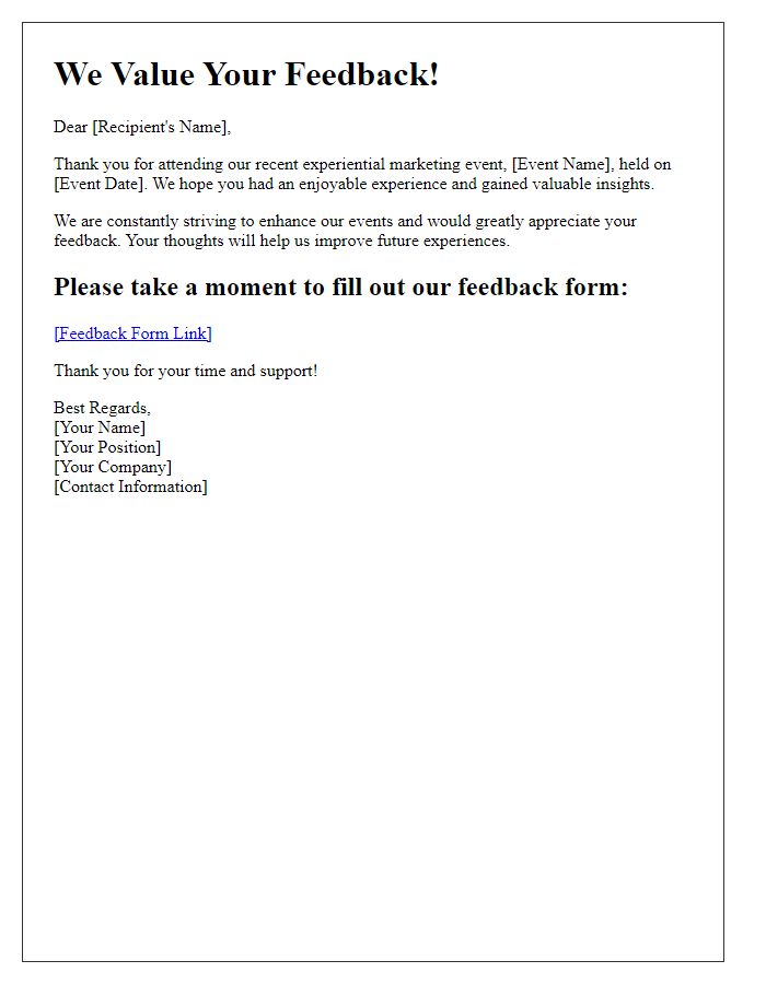 Letter template of experiential marketing event feedback request
