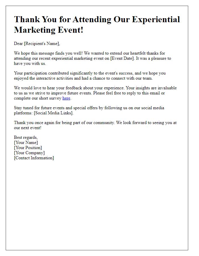 Letter template of experiential marketing event follow-up