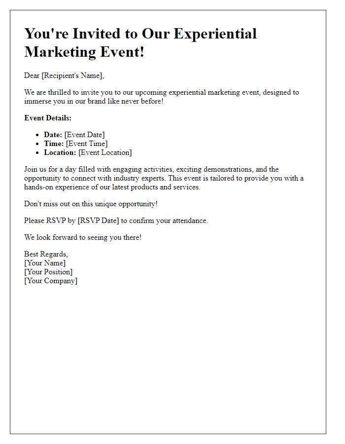 Letter template of experiential marketing event invitation