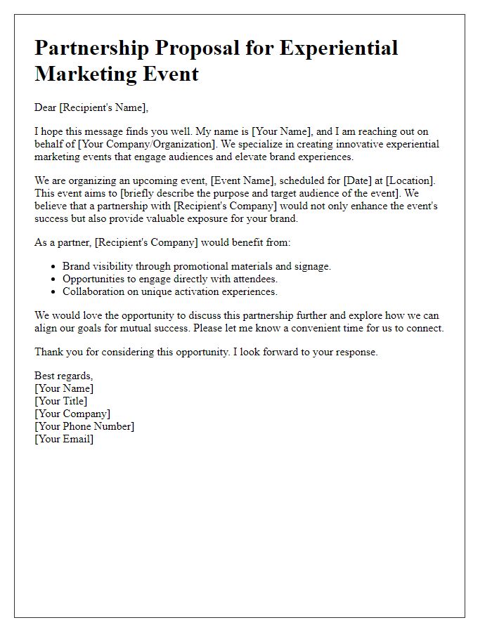 Letter template of experiential marketing event partnership outreach