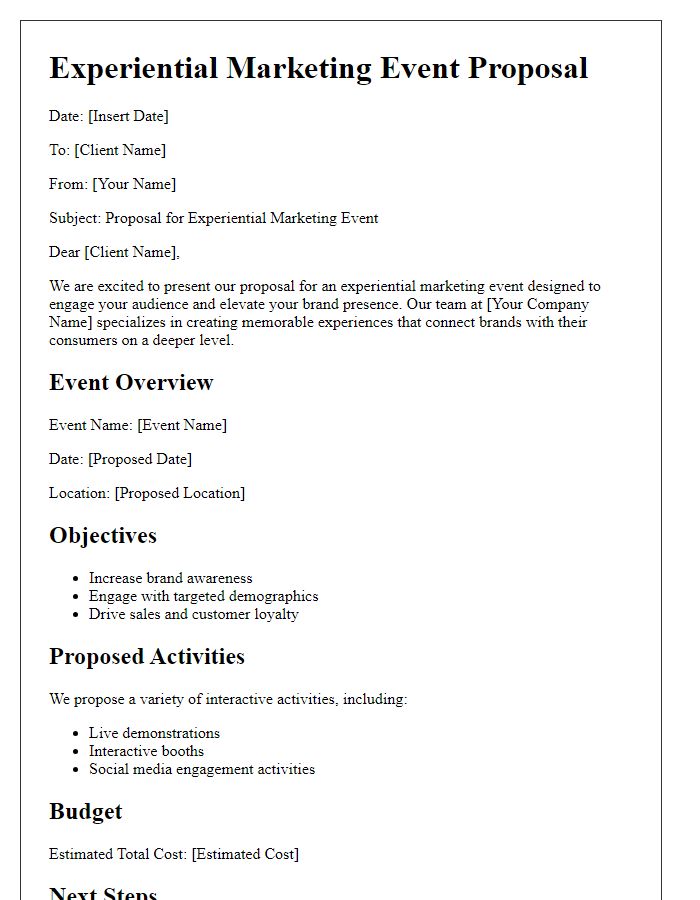 Letter template of experiential marketing event proposal