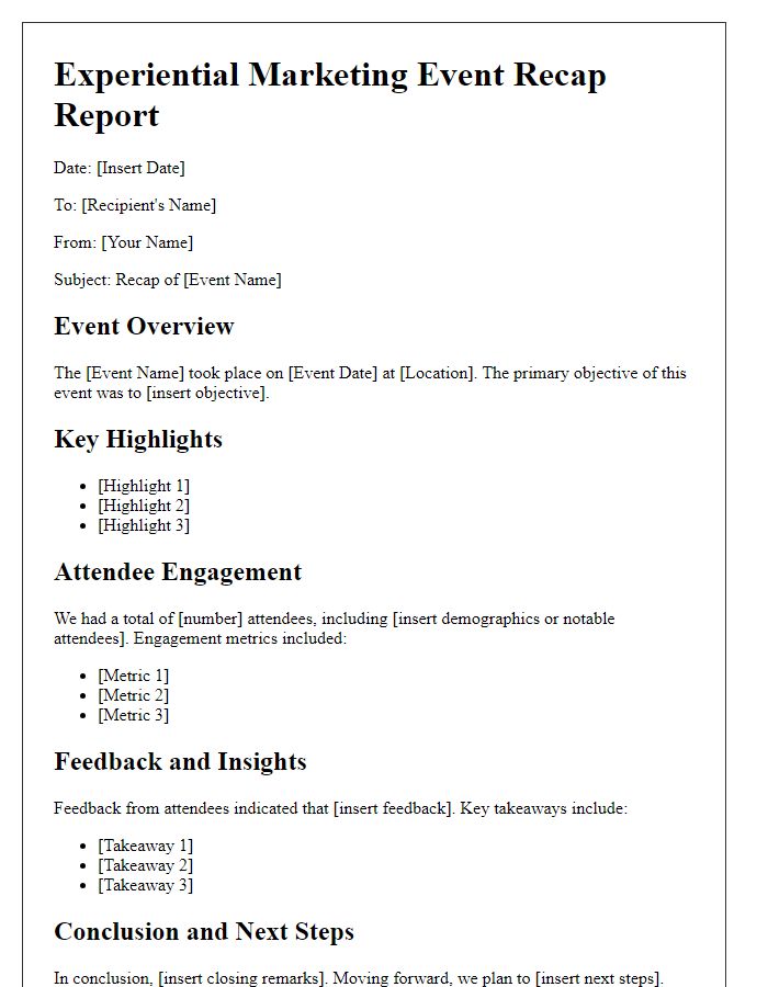 Letter template of experiential marketing event recap report