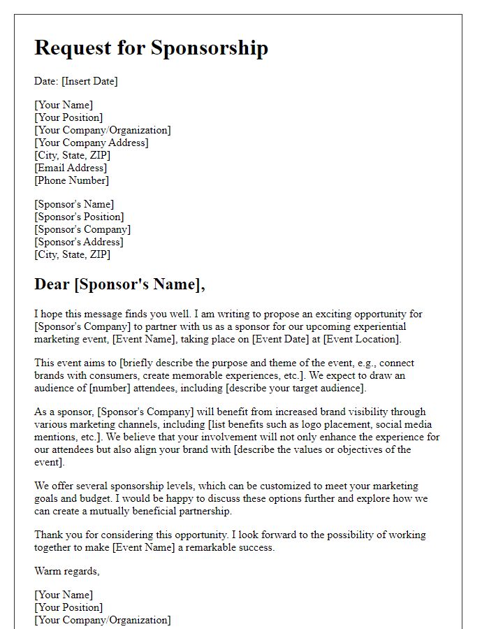 Letter template of experiential marketing event sponsorship request