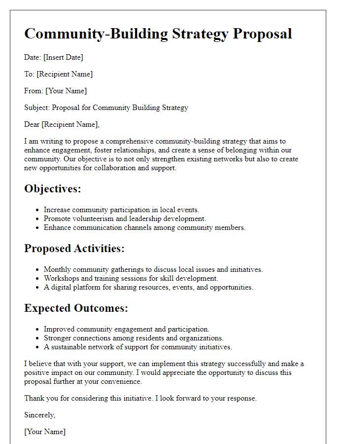 Letter template of a community-building strategy proposal