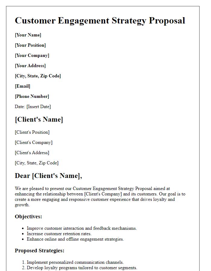 Letter template of a customer engagement strategy proposal