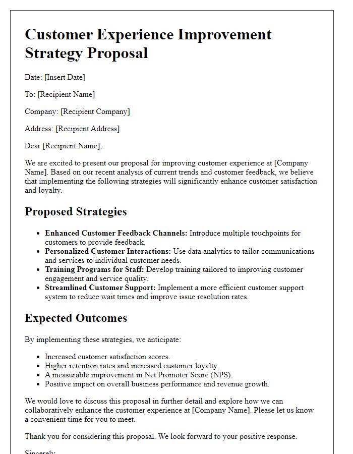 Letter template of customer experience improvement strategy proposal