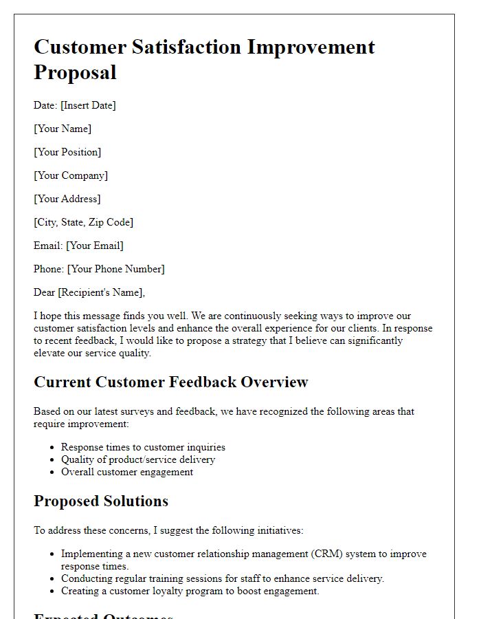 Letter template of a customer satisfaction improvement proposal