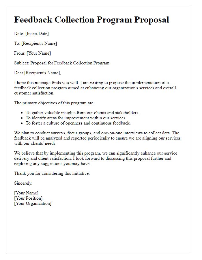 Letter template of a feedback collection program proposal