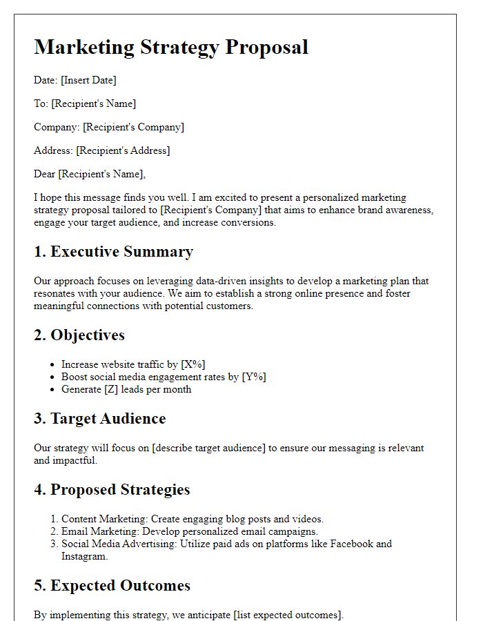 Letter template of a personalized marketing strategy proposal