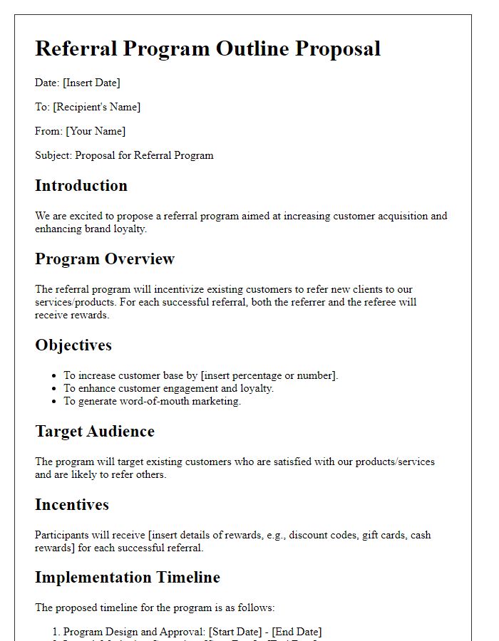 Letter template of a referral program outline proposal