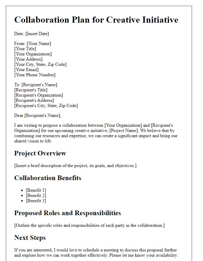 Letter template of collaboration plan for creative initiative