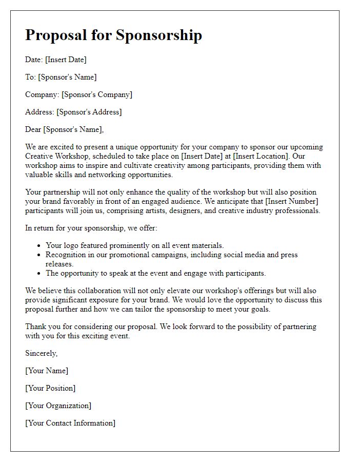 Letter template of proposal for creative workshop sponsorship