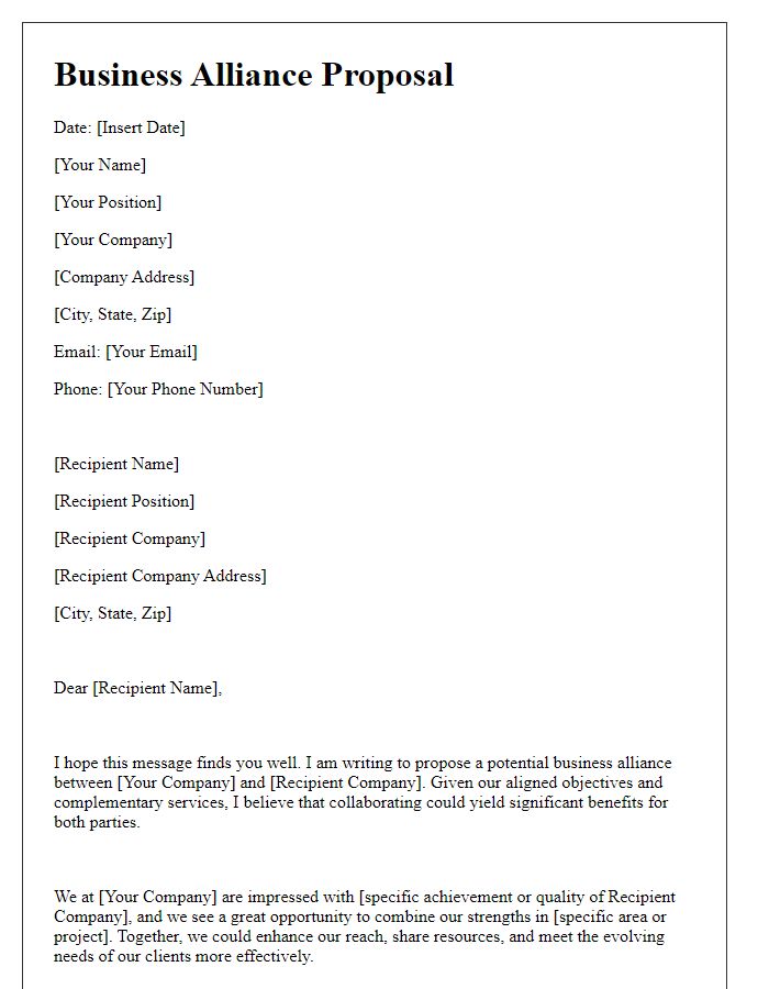 Letter template of business alliance suggestion