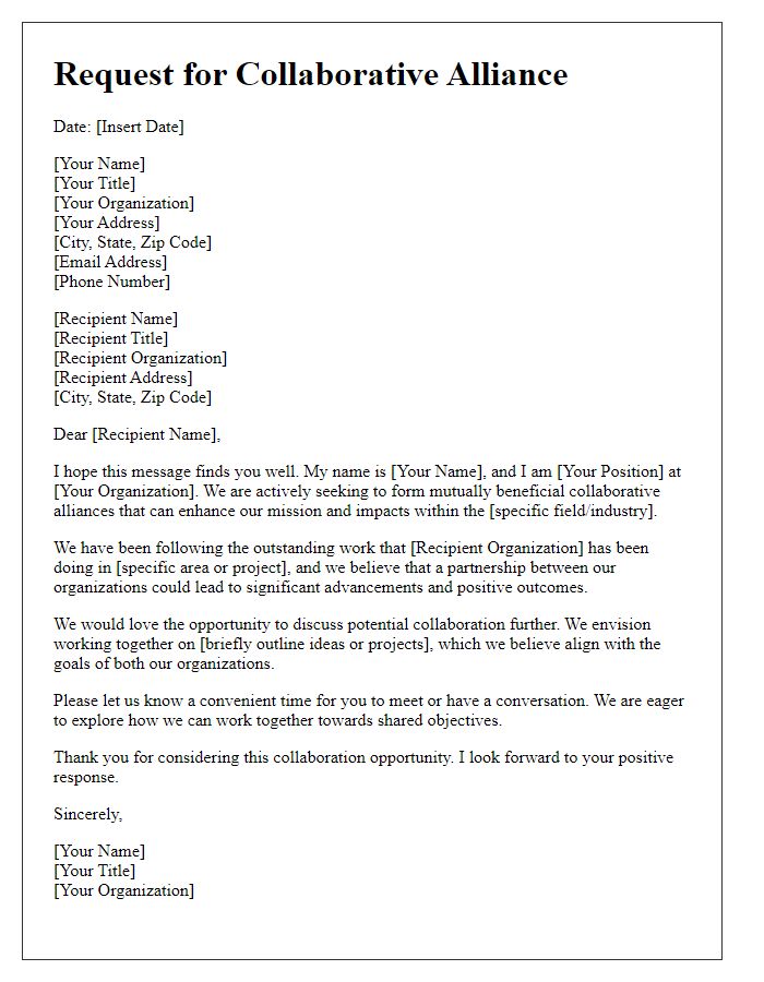 Letter template of collaborative alliance request