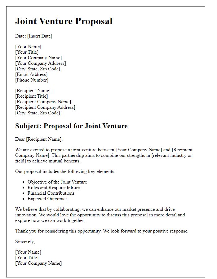 Letter template of joint venture proposal