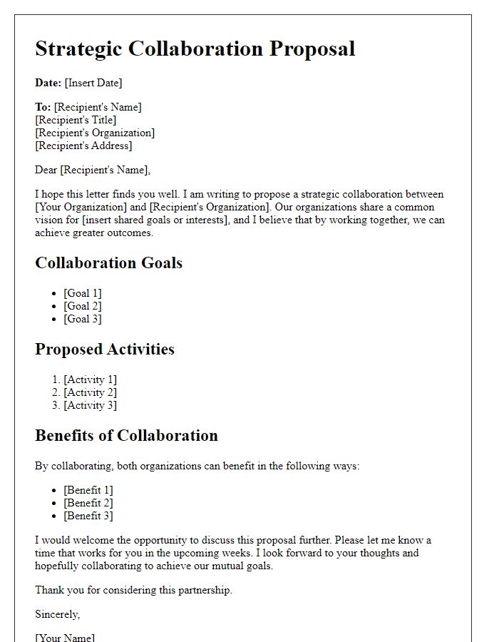 Letter template of strategic collaboration outline