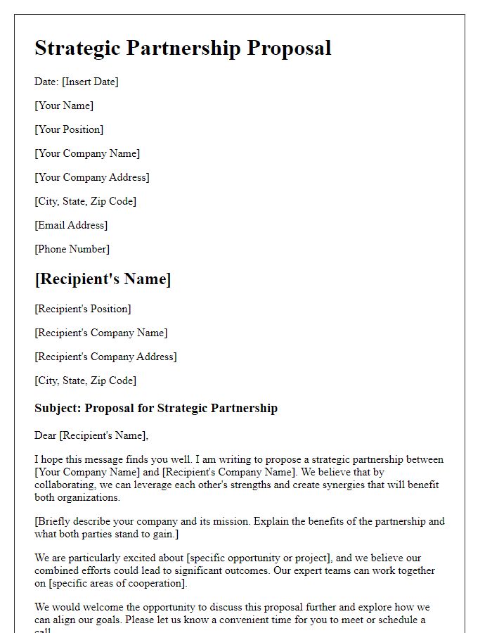 Letter template of strategic partnership proposal