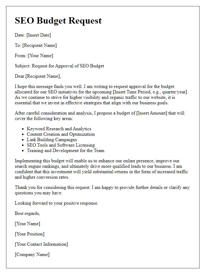 Letter template of SEO budget request for approval