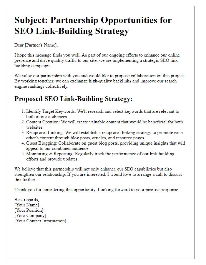 Letter template of SEO link-building strategy for partners