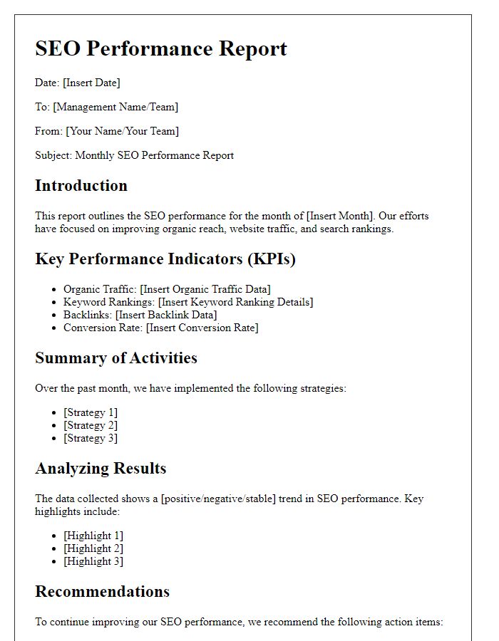 Letter template of SEO performance report for management