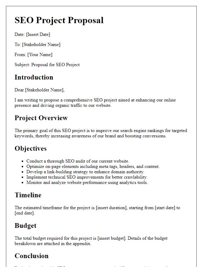 Letter template of SEO project proposal for stakeholders