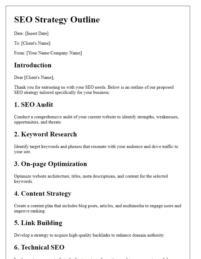 Letter template of SEO strategy outline for clients