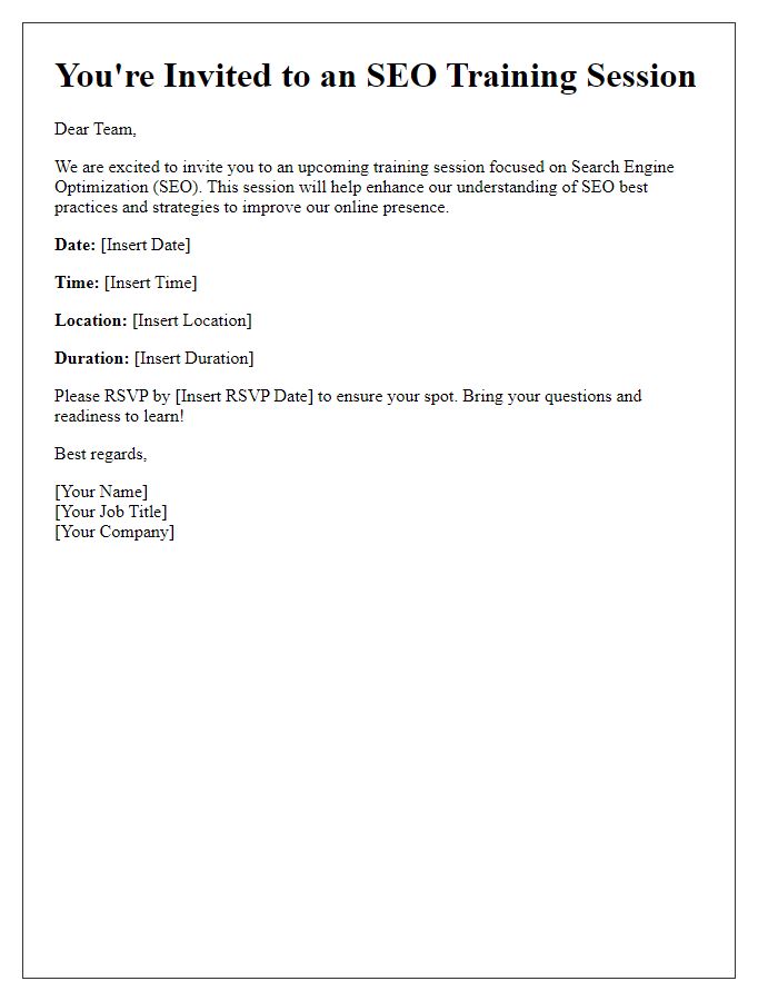 Letter template of SEO training session invitation for staff