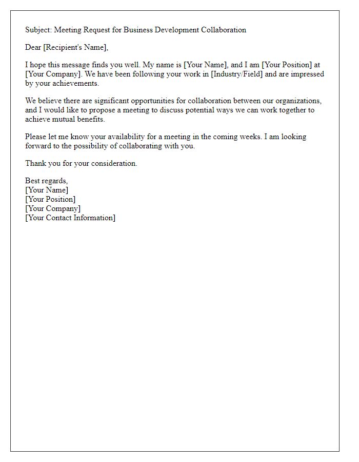 Letter template of business development collaboration meeting request