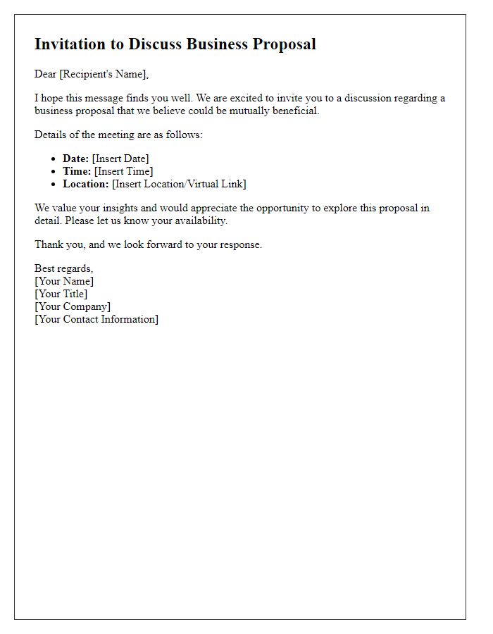 Letter template of business proposal discussion invitation